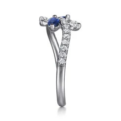 Gabriel & Co. 14K White Gold Diamond and Sapphire Floral Twisted Ring
