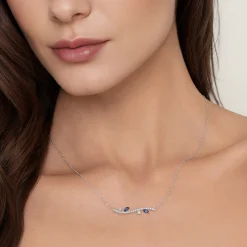 Sale Gabriel & Co. 14K White Gold Diamond and Sapphire Floral Bar Necklace
