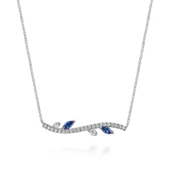 Sale Gabriel & Co. 14K White Gold Diamond and Sapphire Floral Bar Necklace