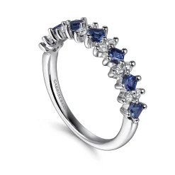 Sale Gabriel & Co. 14K White Gold Diamond and Sapphire Stackable Ring