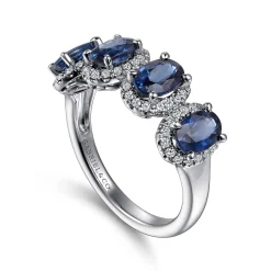 Outlet Gabriel & Co. 14K White Gold Diamond and Sapphire Oval Halo Ring