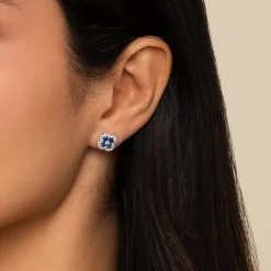New Gabriel & Co. 14K White Gold Diamond and Sapphire Stud Earrings