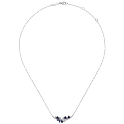 Discount Gabriel & Co. 14K White Gold Diamond and Sapphire Curved Bar Necklace