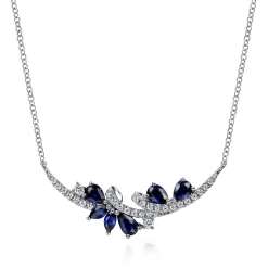 Discount Gabriel & Co. 14K White Gold Diamond and Sapphire Curved Bar Necklace