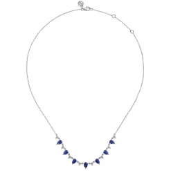 Discount Gabriel & Co. 14K White Gold Diamond and Teardrop Blue Sapphire Station Necklace