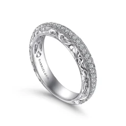 Gabriel & Co. 14K White Gold Diamond Anniversary Band with Engraved Frame - 0.27 ct