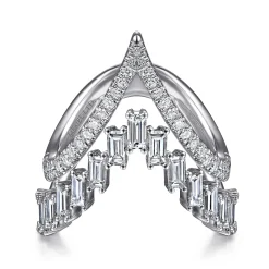 Outlet Gabriel & Co. 18K White Gold Diamond Baguette and Round Chevron Statement Ring