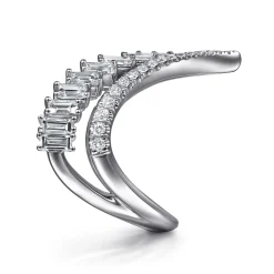 Outlet Gabriel & Co. 18K White Gold Diamond Baguette and Round Chevron Statement Ring
