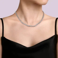 Online Gabriel & Co. 14K White Gold Diamond Baguette Halo Station Necklace