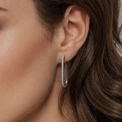 Gabriel & Co. 14K White Gold Diamond Classic Elongated Oval Hoop Earrings