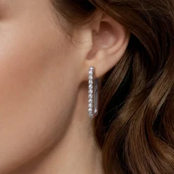 New Gabriel & Co. 14K White Gold Diamond Classic Paperclip Hoop Earrings