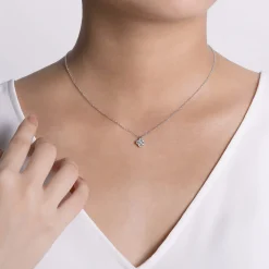 Online Gabriel & Co. 14K White Gold Diamond Clover Pendant Necklace