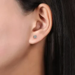 Hot Gabriel & Co. 14K White Gold Diamond Clover Stud Earrings