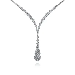 Discount Gabriel & Co. 18K White Gold Diamond Cluster Teardrop and Chevron Necklace