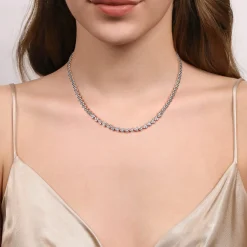 Hot Gabriel & Co. 14K White Gold Diamond Cluster Tennis Necklace