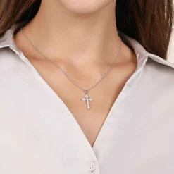 Hot Gabriel & Co. 14K White Gold Diamond Cross Pendant Necklace
