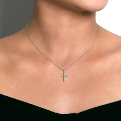 Discount Gabriel & Co. 14K White Gold Diamond Cross Pendant Necklace
