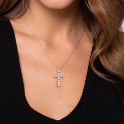 Outlet Gabriel & Co. 14K White Gold Diamond Cross Pendant Necklace
