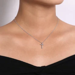 Discount Gabriel & Co. 14K White Gold Diamond Cross Pendant Necklace