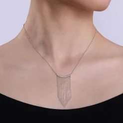 Online Gabriel & Co. 14K White Gold Diamond Curved Bar and Waterfall Chain Necklace