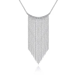 Online Gabriel & Co. 14K White Gold Diamond Curved Bar and Waterfall Chain Necklace