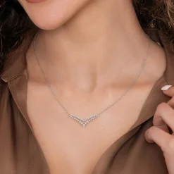 Online Gabriel & Co. 14K White Gold Diamond Double Chevron Bar Necklace