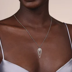Outlet Gabriel & Co. 14K White Gold Diamond Drop Elongated Pear Shape Pendant Necklace