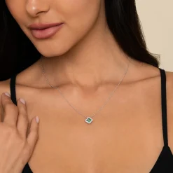 Online Gabriel & Co. 14K White Gold Diamond Emerald Clover Pendant Necklace