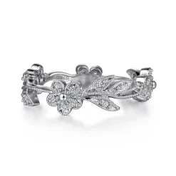 Best Gabriel & Co. 14K White Gold Diamond Floral Contoured Stackable Ring