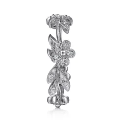 Best Gabriel & Co. 14K White Gold Diamond Floral Contoured Stackable Ring