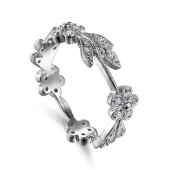 Best Gabriel & Co. 14K White Gold Diamond Floral Contoured Stackable Ring