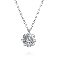 Best Gabriel & Co. 14K White Gold Diamond Floral Pendant Necklace