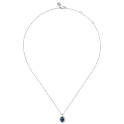 Best Gabriel & Co. 14K White Gold Diamond Halo and Oval Sapphire Classic Pendant Necklace
