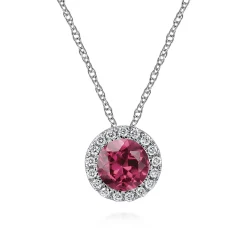 Clearance Gabriel & Co. 14k White Gold Diamond Halo Pink Tourmaline Pendant Necklace