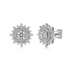 Best Gabriel & Co. 18K White Gold Diamond Halo Stud Earrings