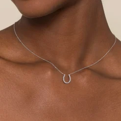 Best Gabriel & Co. 14K White Gold Diamond Horseshoe Pendant Necklace
