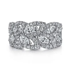 Sale Gabriel & Co. 18K White Gold Diamond Marquise Pattern Wide Band Ring