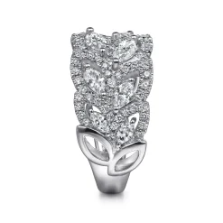 Sale Gabriel & Co. 18K White Gold Diamond Marquise Pattern Wide Band Ring