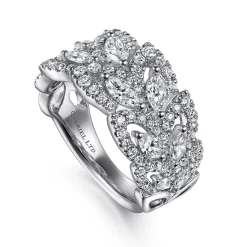 Sale Gabriel & Co. 18K White Gold Diamond Marquise Pattern Wide Band Ring