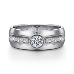 Best Gabriel & Co. 14K White Gold Diamond Mens Engagement Ring in High Polished Finish