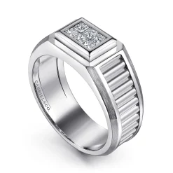 Outlet Gabriel & Co. 14K White Gold Diamond Mens Ring in High Polished Finish
