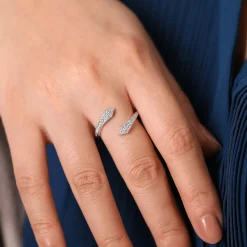 Best Gabriel & Co. 14K White Gold Diamond Pave Bypass Open Ring
