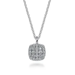 New Gabriel & Co. 14K White Gold Diamond Pave Cushion Shaped Pendant Necklace