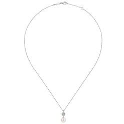 Online Gabriel & Co. 14K White Gold Diamond Pave Halo and Pearl Drop Pendant Necklace