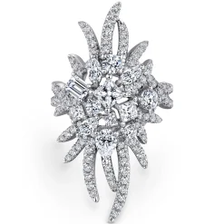 Gabriel & Co. 18K White Gold Diamond Pave Oval Sunburst Statement Ring