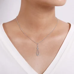 Gabriel & Co. 14K White Gold Diamond Pave Teardrop Pendant Necklace