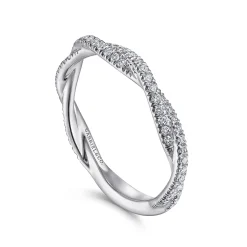 New Gabriel & Co. 14K White Gold Diamond Pave Twisted Stackable Band