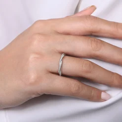 New Gabriel & Co. 14K White Gold Diamond Pave Twisted Stackable Band