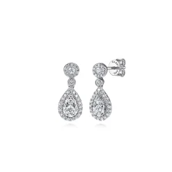 New Gabriel & Co. 14K White Gold Diamond Pear Shape Drop Earrings