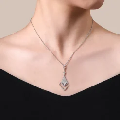 New Gabriel & Co. 14K White Gold Diamond Rhombus Pendant Necklace
